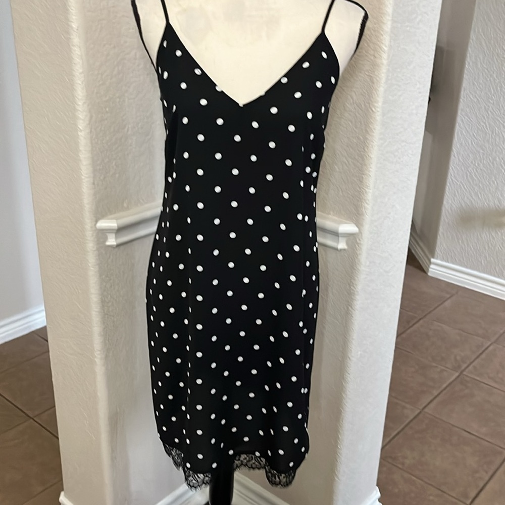 White House Black Market black & white polkadot silky satin slip dress Size XS